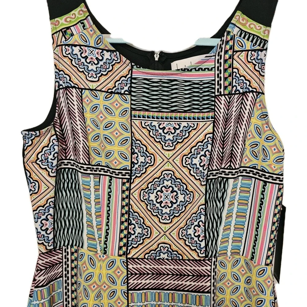NWT Nicole Miller Dress Size 12 ‎ Sleeveless Colorful Geometric Print Zip Back